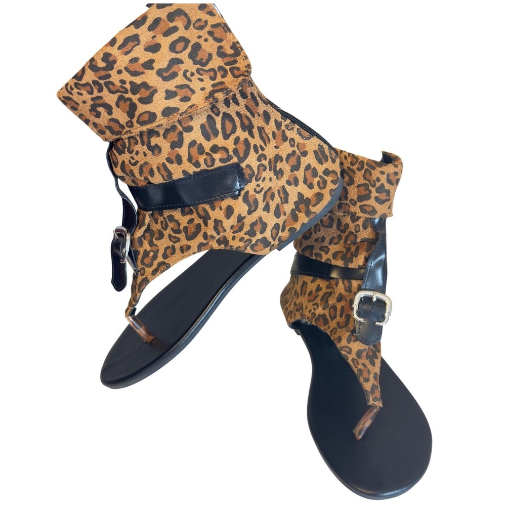 553 | NIB Leopard Print Gladiator Sandals Womens Size 10 Boho Ankle Cuff - Picture 6 of 7